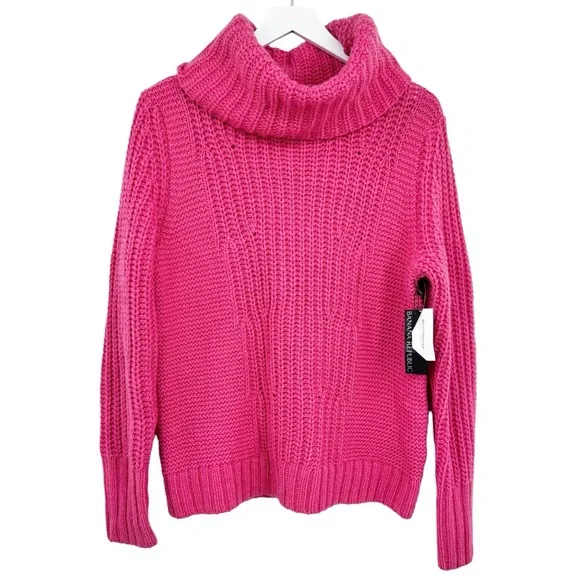 Banana Republic Mixed Stitch Turtleneck Sweater Merino Wool Alpaca Pink Large - Picture 2 of 6
